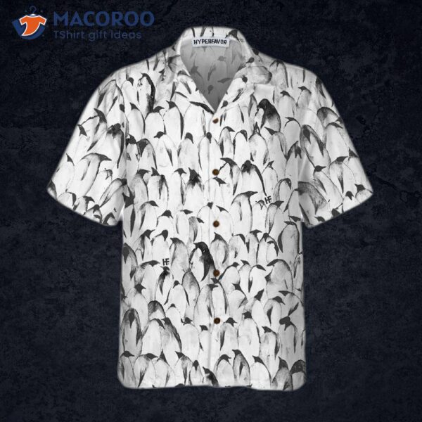 Crowded Penguin Seamless Pattern Hawaiian Shirt, Cool Shirt For , Themed Gift Idea