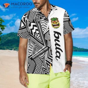 customized black and white modern pattern bula hawaiian shirt 2