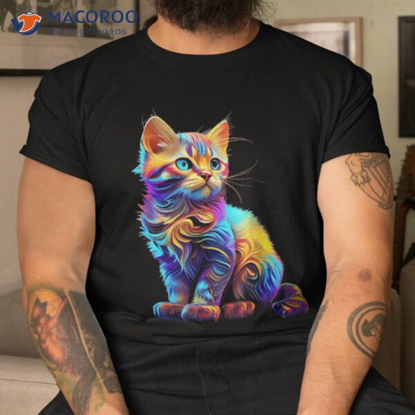 Cute Cat For Kitten Lovers Colorful Art Kitty Adoption Shirt