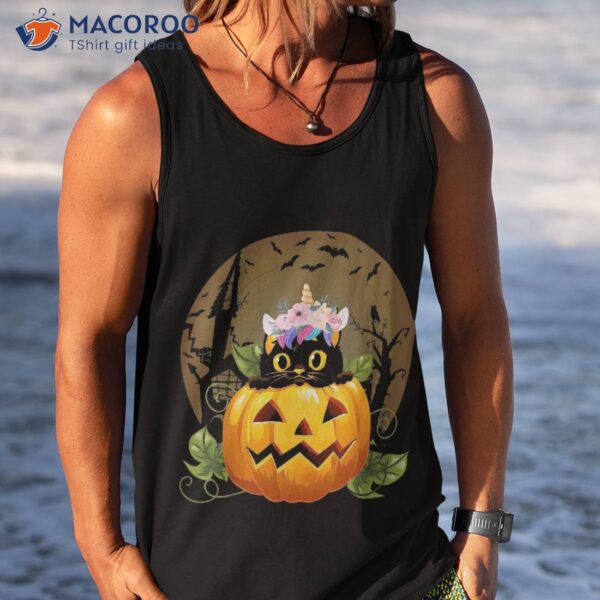 Cute Halloween Black Cat Witch Hat Pumpkin For Kids Girls Shirt