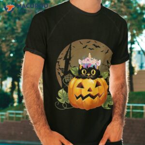 Cute Halloween Black Cat Witch Hat Pumpkin For Kids Girls Shirt