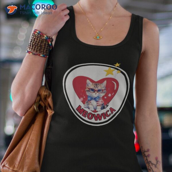 Cute Meowica 4th Of July Kitty With Glasses Heart Love Usa Shirt