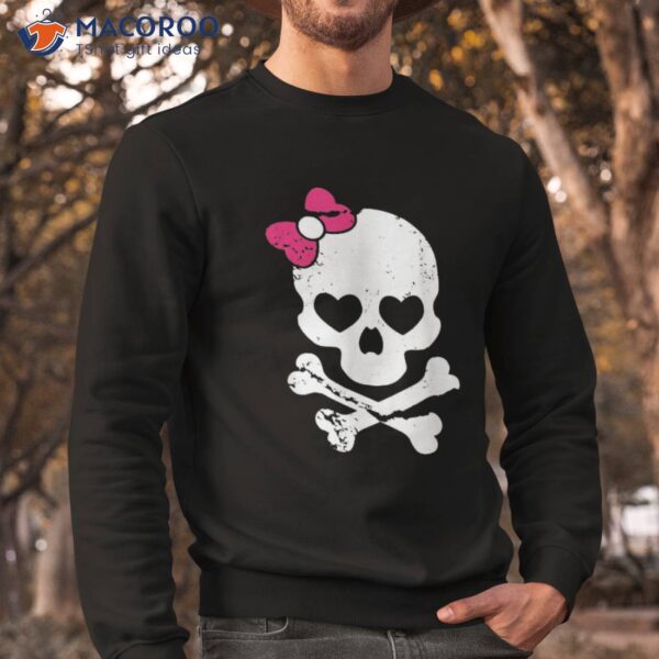 Cute Skull And Cross Bone Pink Bow Tie Girls Adorable Shirt
