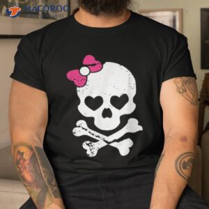 Cute Skull And Cross Bone Pink Bow Tie Girls Adorable Shirt