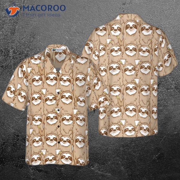 Cute Sloth Seamless Pattern Shirt For ‘s Hawaiian