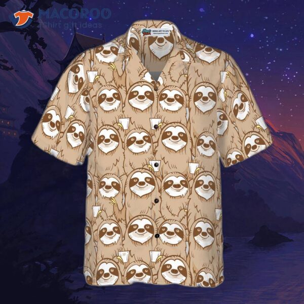 Cute Sloth Seamless Pattern Shirt For ‘s Hawaiian