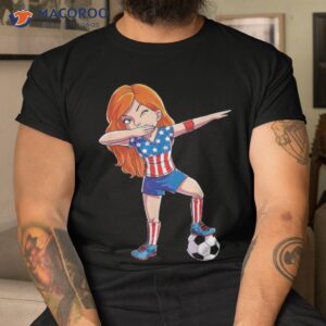Dabbing Soccer Girl Usa T Shirt 4th Of July American Flag Us