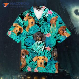 Dachshunds, Hibiscus, Tropical Hawaiian Shirts