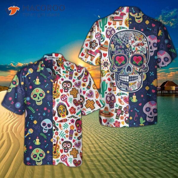 “day Of The Dead Mexican Skulls Flower Hawaiian Shirt, Best Day Gift”
