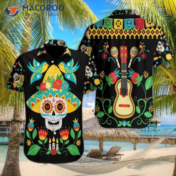 Day Of The Dead Sugar Skull And Guitar Hawaiian Shirt, Funny Mexican Halloween Shirt – Best Gift