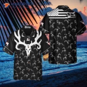 Deer Head Skull Bone American Hunting Hawaiian Shirt, Black And White Shirt