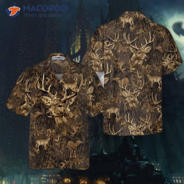 Deer Season Is Here, And This Big Buck With A Camouflage Pattern Hunting Hawaiian Shirt Makes For The Perfect Camo Shirt.