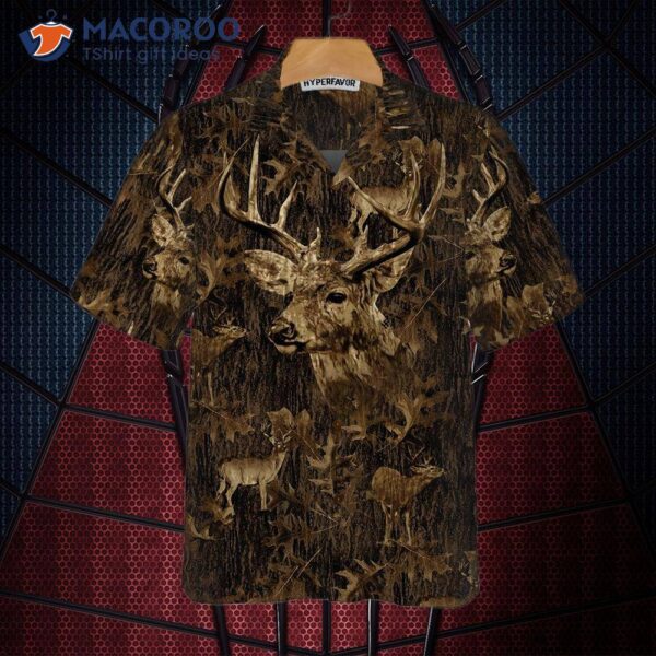 Deer Season Is Here, And This Big Buck With A Camouflage Pattern Hunting Hawaiian Shirt Makes For The Perfect Camo Shirt.