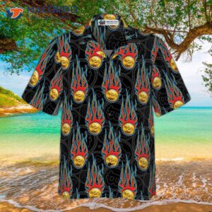 digital bitcoin crypto currency pattern with hot rod flame hawaiian shirt 2