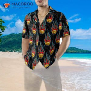 digital bitcoin crypto currency pattern with hot rod flame hawaiian shirt 4