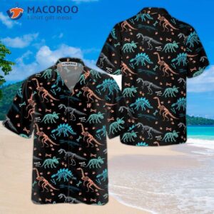 Dinosaur Skeleton Seamless Grunge Pattern Hawaiian Shirt, Funny Cool Printed Dino Shirt For Adults