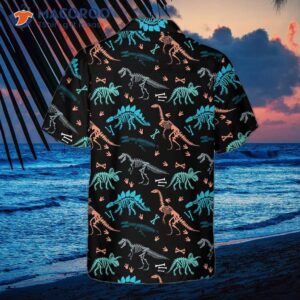 Dinosaur Skeleton Seamless Grunge Pattern Hawaiian Shirt, Funny Cool Printed Dino Shirt For Adults