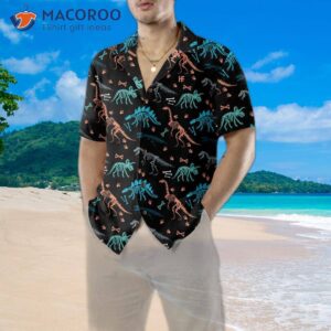 dinosaur skeleton seamless grunge pattern hawaiian shirt funny cool printed dino shirt for adults 4