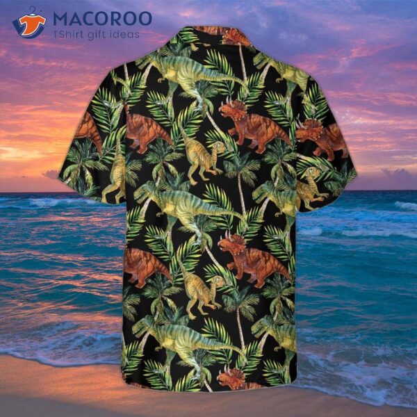 Dinosaur Tropical Pattern Hawaiian Shirt, Printed Dino Shirt For Adults