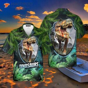 dinosaurs in the jungle tropical hawaiian shirts 1
