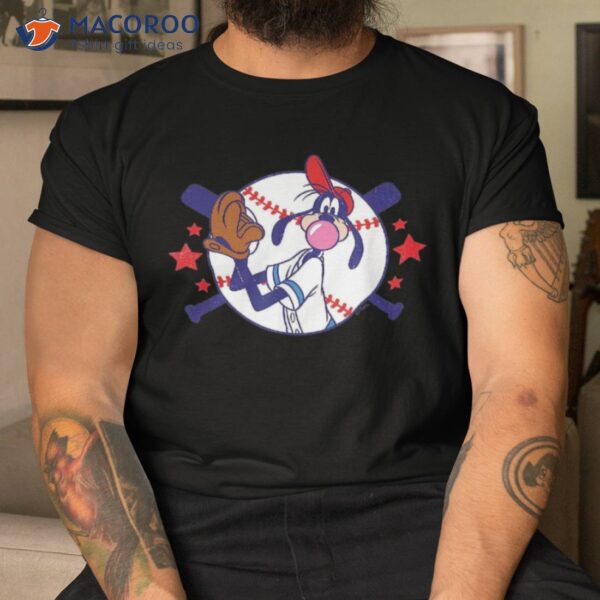 Disney Goofy Baseball Pitcher Bubble Gum Distressed Shirt