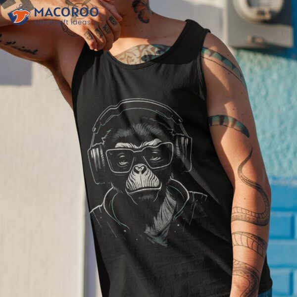 Dj Monkey Chimp With Glasses & Headphones Edm Music Lover Shirt