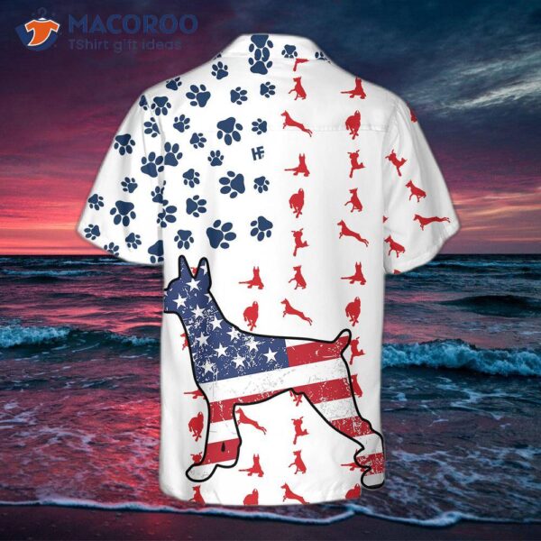 Doberman-print American-flag Hawaiian Shirt