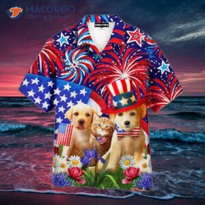 Dogs And Cats Love The American Flag, Fireworks, Independence Day, Fourth Of July Hawaiian Shirt.