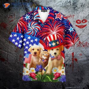 dogs and cats love the american flag fireworks independence day fourth of july hawaiian shirt 1