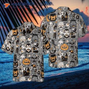 doodled pattern happy halloween hawaiian shirt 0