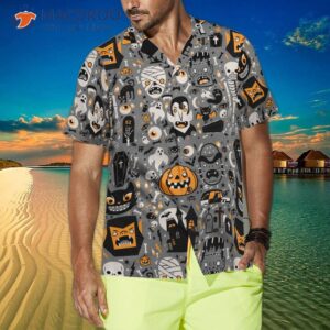 doodled pattern happy halloween hawaiian shirt 3