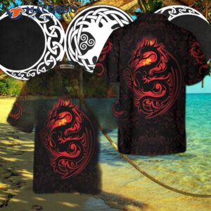 dragon tribal tattoo art hawaiian shirt cool red and black shirt 1