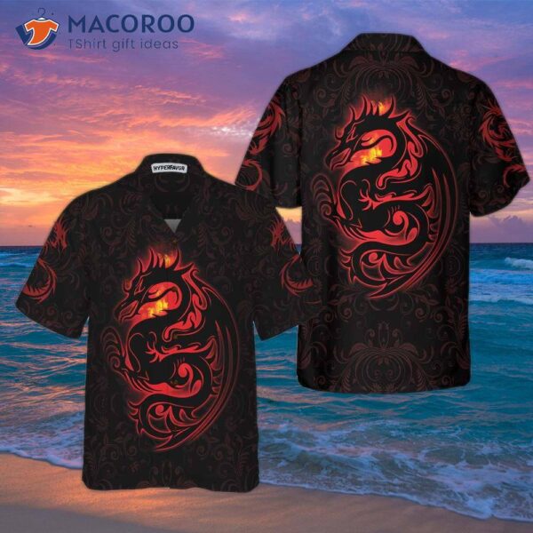 Dragon Tribal Tattoo Art Hawaiian Shirt, Cool Red And Black Shirt