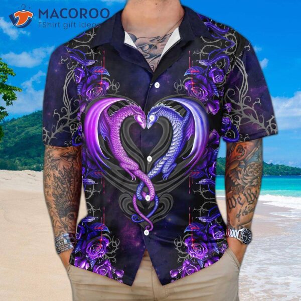 Dragons And The Love Flower Hawaiian Shirt, A Unique Shirt With Dragon Couple Roses