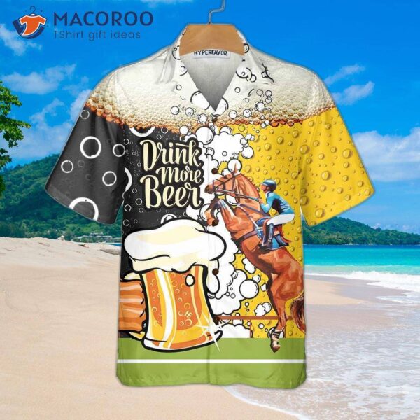 Drink More Beer And Race Horses With This Hawaiian Shirt, Featuring A Mug Pattern. Shirt Is The Best Gift For Lovers.