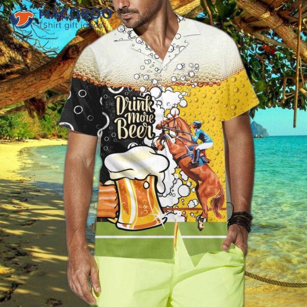 Drink More Beer And Race Horses With This Hawaiian Shirt, Featuring A Mug Pattern. Shirt Is The Best Gift For Lovers.