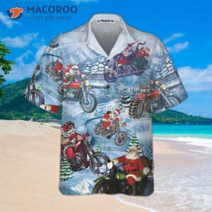 driving with santa on christmas in a hawaiian shirt motorcycle is the best gift for christmas 2