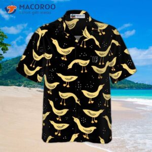 duck in darkness s black and yellow banana pattern hawaiian shirt 2