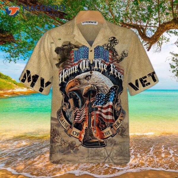 Eagle Army Veteran Home Of The Free Hawaiian Shirt, Vintage American Flag Shirt