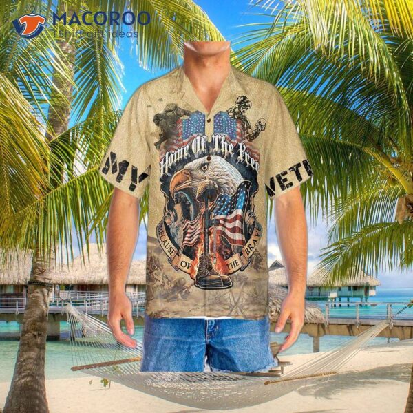 Eagle Army Veteran Home Of The Free Hawaiian Shirt, Vintage American Flag Shirt