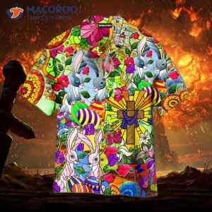 Easter Bunny Happy Stained Colorful Glass Hawaiian Shirts