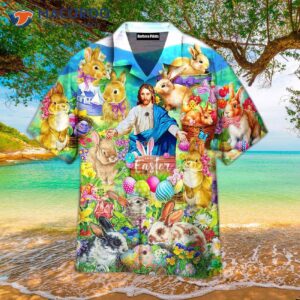 Easter Rabbit Jesus Chilling In The Colorful Hawaiian Shirts Landscape