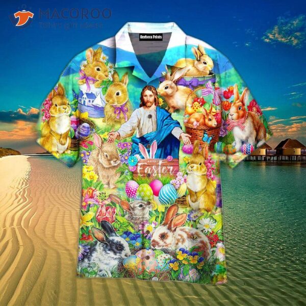 Easter Rabbit Jesus Chilling In The Colorful Hawaiian Shirts Landscape