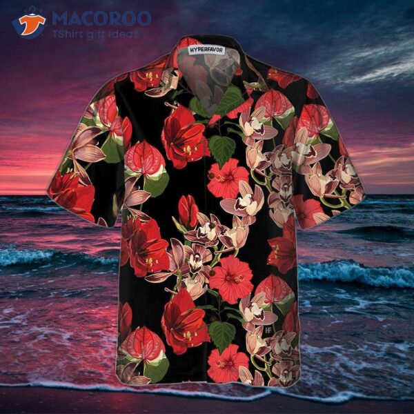 Exotic Hibiscus And Tropical Plants Hawaiian Shirt, Unique Red Print Shirt