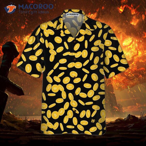 Falling Bitcoin Cryptocurrency Pattern Hawaiian Shirt