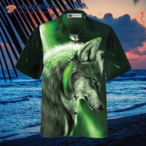 fantasy green wolf hawaiian shirt 2