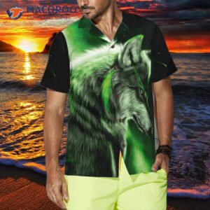 fantasy green wolf hawaiian shirt 3