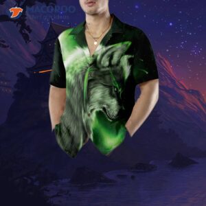 fantasy green wolf hawaiian shirt 4