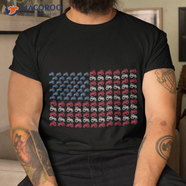 Farmer Tractors Arrange Into American Flag 4th Of July Shirt