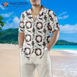 festive halloween themed gentleman skull hawaiian shirt 3